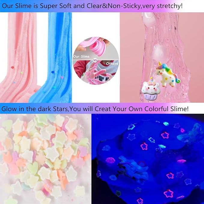 Mermaid Slime Kit,Clear Slime Bucket Kids Birthday Party,Slime Party Favors for Kids Children's Birthday Party Gifts Stress Relief Slime Kit for Girls and Boys
