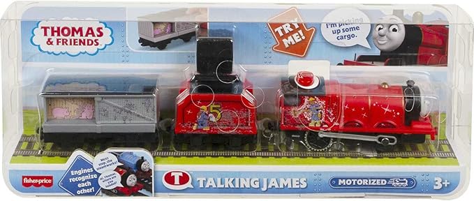Thomas & Friends Motorized Toy Train Talking James Engine with Sounds Phrases & Coal Car for Preschool Pretend Play Kids Ages 3+ Years