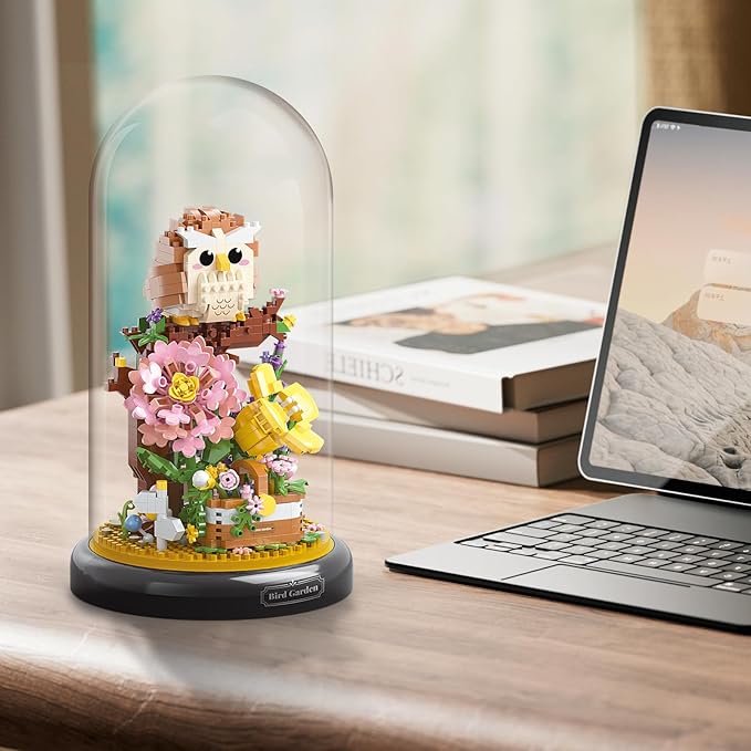 Owl Flower Bouquet Building Set for Adults, Animals Flowers Plants Decor with Dust Cover, Birthday Gift Building Toy for Boys Girls, 1123 PCS Mini Building Blocks, Not Compatible with Lego Set