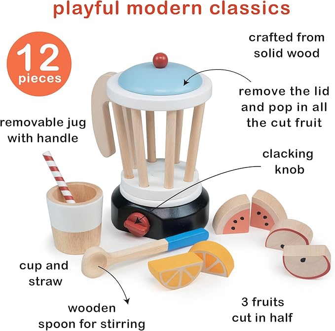 Mentari Toys - Smoothie Maker - Wooden Fruity Blender Toy Set for Pretend Cooking - Social, Creative, and Imaginative Development - Learning Role Play to Make a Healthy Shake - Age 3+