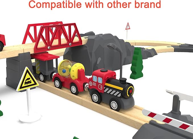 Wooden Train Track Accessories Battery Operated Locomotive Train, Magnetic Train Toy for Toddler Track Set, Powerful Engine Celebrates Train Fits All Major Brands Train Set