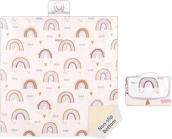 Insular Baby Splat Mat for Under High Chair/Arts/Crafts, Anti Slip and Waterproof Splash Mat for Floor, Portable Picnic Mat, 51x51 Inch, Rainbow