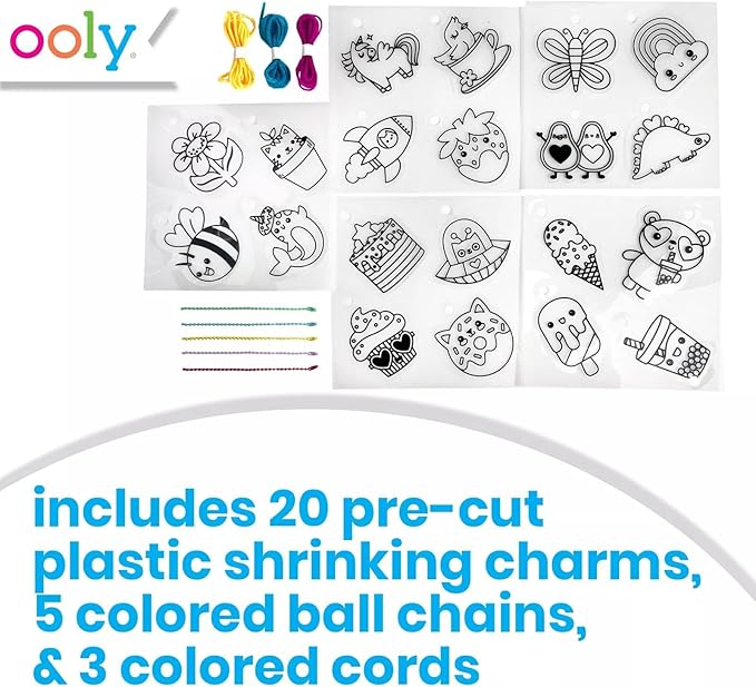 Ooly Shrink-Its 28 PC DIY Shrinking Art Kit That Creates Charms and Tags, Includes 20 Plastic Pre Cut Charms and More, No Mess Art for Kids, DIY Creative Activity, Ideal Party Favor - Cute Crew