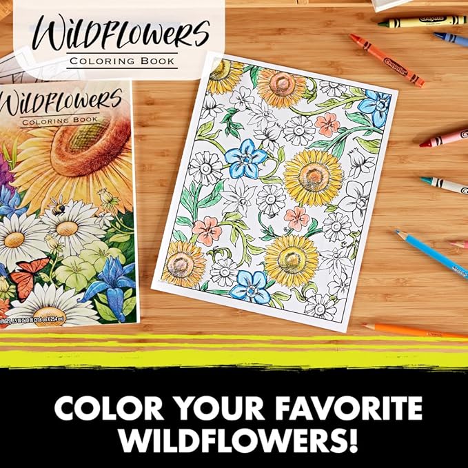 Crayola Wildflower Coloring Book (40 Pages), Premium Adult Coloring Pages, for Stress Relief and Relaxation, Gift for Adults