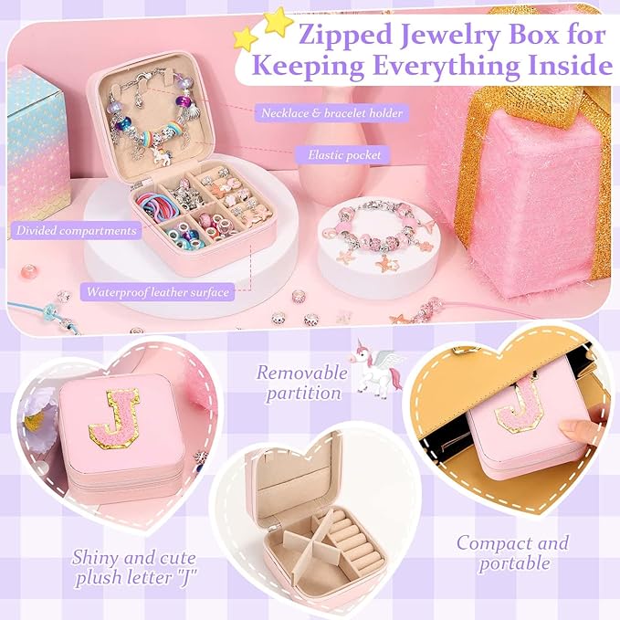 LifeisLuck Charm Jewelry Making Kit, DIY Bracelet Making for Girls, 110 Pcs Jewelry Beads for Girls Craft Gift with Jewelry Organizer Box for Girls Bracelet Maker (J)