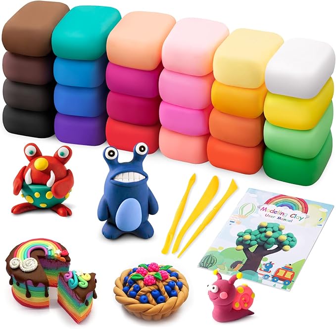 Air Dry Clay, 24 Colors Modeling Clay Kit with 3 Sculpting Tools, Magic Foam Clay for Kids and Adults, DIY Molding Clay Gift for Boys and Girls