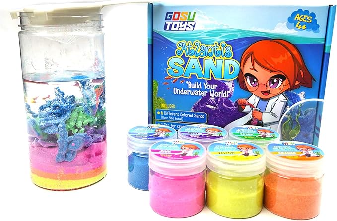 Gosu Toys Atlantis Sand Hydrophobic Magic Sand Box Set Over 2lbs of Sand 6 Colors (Green, Yellow, Pink, Blue, Orange, Purple)