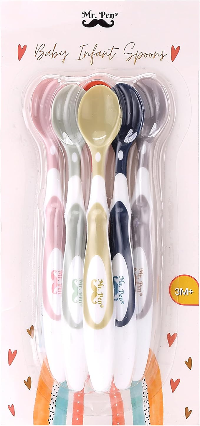 Mr. Pen- Baby Spoons, 6 Pack, Soft-Tip Silicone Baby Spoon, Silicone Spoons Baby, Spoon for Baby, Baby Spoons First Stage, Infant Feeding Spoons, Baby Food Spoons, Baby Feeding Spoon, Toddler Spoon