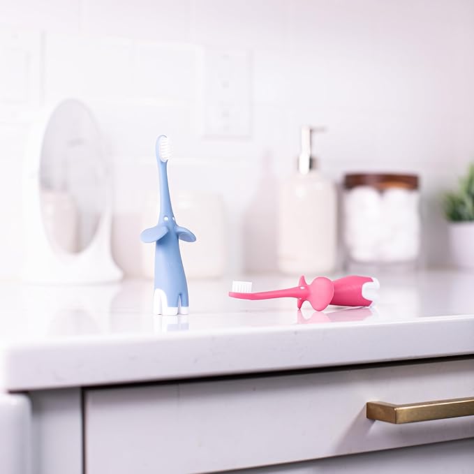 Dr. Brown's Infant-to-Toddler Training Toothbrush, Soft for Baby's First Teeth, Pink Elephant, 0-3 Years (Colors/Styles May Vary)