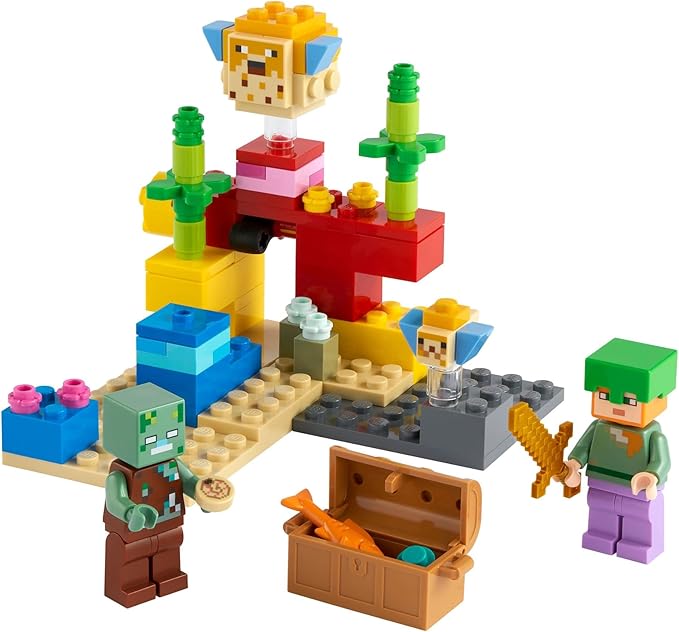 LEGO Minecraft The Coral Reef Toy Building Set 21164 Pretend Play Minecraft Toy with Alex, Puffer Fish and Zombie Figures, Ideal Gift for Kids Who Love Minecraft, Boys & Girls Age 7+ Years Old