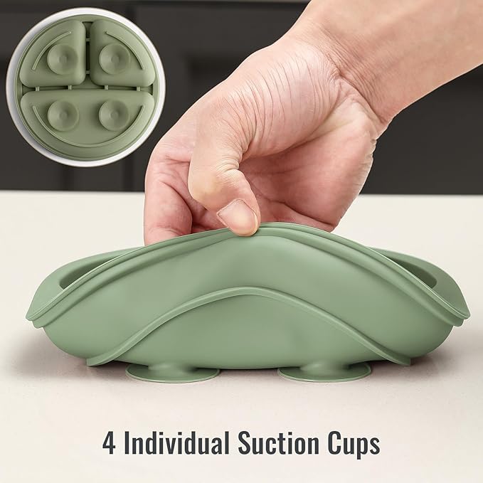 VITEVER Toddler Plates with Lids, 4 Pack Baby Plates with Suction, 100% Food-Grade Silicone, Suction Plates for Baby, Divided Design, Microwave & Dishwasher Safe