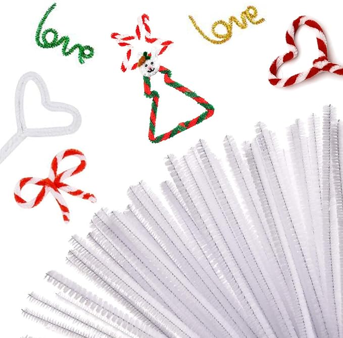 Cldamecy 100 pcs White Pipe Cleaners with 20 pcs Googly Eyes,Chenille Stems for Craft Project,Craft Pipe Cleaners for DIY Projects,Arts and Holiday Decoration