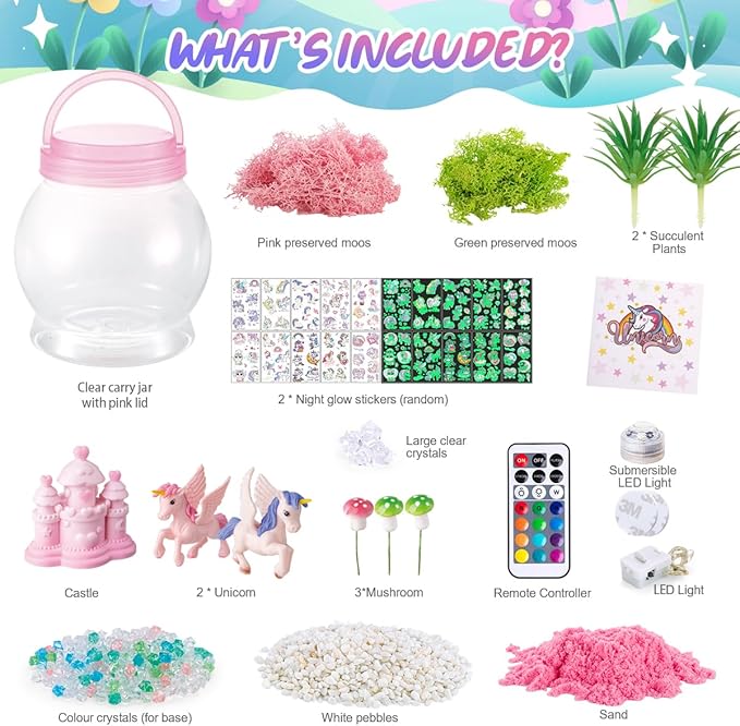 Light Up Unicorn Terrarium Kit for Kids, Unicorn Birthday Gift for Girls Ages 5 6 7 8-12 Year Old, DIY Unicorn Arts & Crafts Toys for Girls (Unicorn)