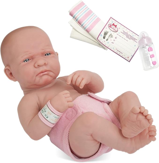 JC Toys - La Newborn First Day| Anatomically Correct Real Girl Baby Doll | 14" All-Vinyl Baby Doll | Includes Hospital Blanket, Bracelet and First Baby Bottle| Made in Spain | Designed by Berenguer | Ages 2+