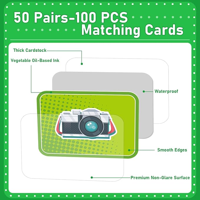 gisgfim 50 Pairs Memory Matching Game for Kids Summer Camp Concentration Games for Preschool Educational Ages 3-8 A Fun & Fast Camp Theme Memory Matching Games
