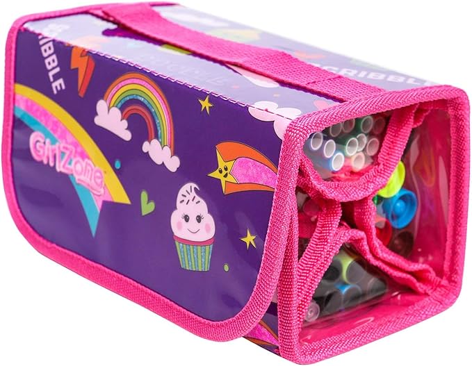 GirlZone Fruit Scented Markers Set with Case, 38 Vibrant Colors, Washable Art & Craft Kids Marker Set for Drawing, Sketching and Coloring, Rainbow Gifts for Kids, Girls Birthday