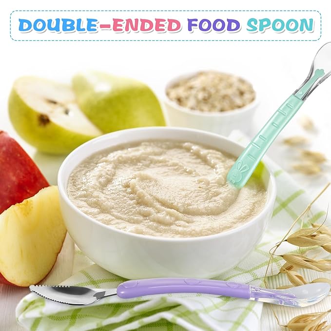 Lallisa 4 Pcs Double Head Baby Silicone Food Spoon Baby Fruit Scraping Mud Spoon Soft Feeding Food Scraper for Infants Fruit Feeding (Multicolor)