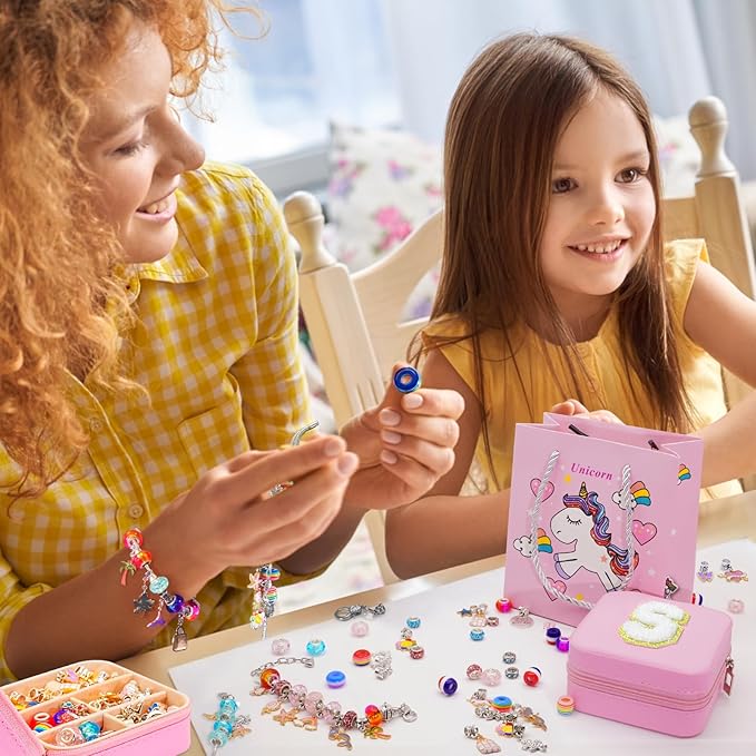 SUREHOME Charm Bracelet Making Kit, Jewelry Making Kit with Jewelry Box Arts and Crafts for Girls Ages 8-12 Personalized Birthday Christmas Gifts for 6-8 5 6 7 7+ 8+ 9 10 11 Year Old Girls -Initial J