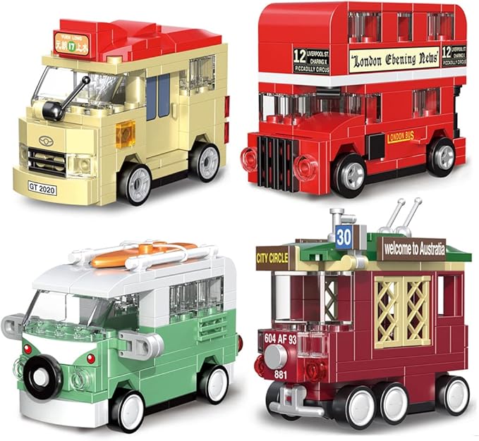 Pull Back Car Building Blocks Sets, Pull and Go Bus Model, 3D Assembly Vehicles for Boys and Girls Building Block Car Toys Party Favor for Kids Age 6 7 8 9 10, 407 Pieces