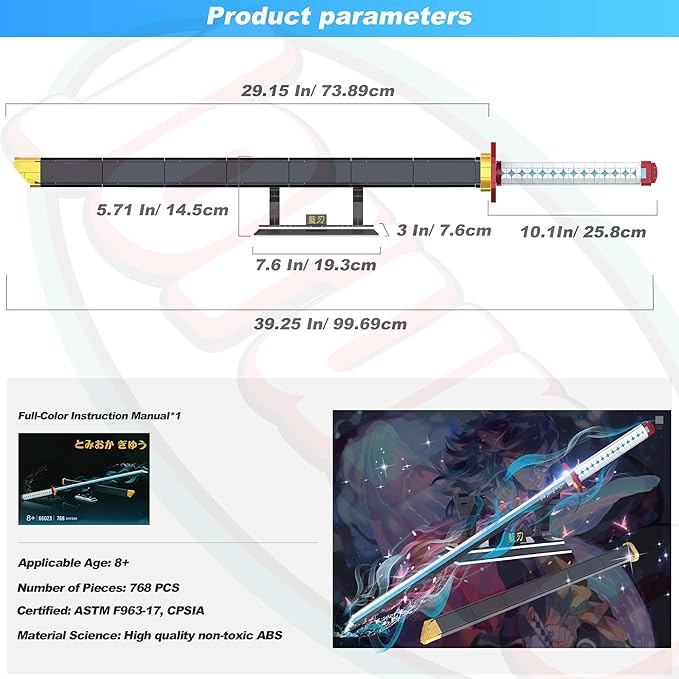 Jorumo Demon Slayer Swords Building Sets for Adults and Kids, 39in Tomioka Giyuu Sword Building Block with Scabbard and Stand, Anime Sword Building Toy Katana Demon Slayer Gift, 768 Pcs