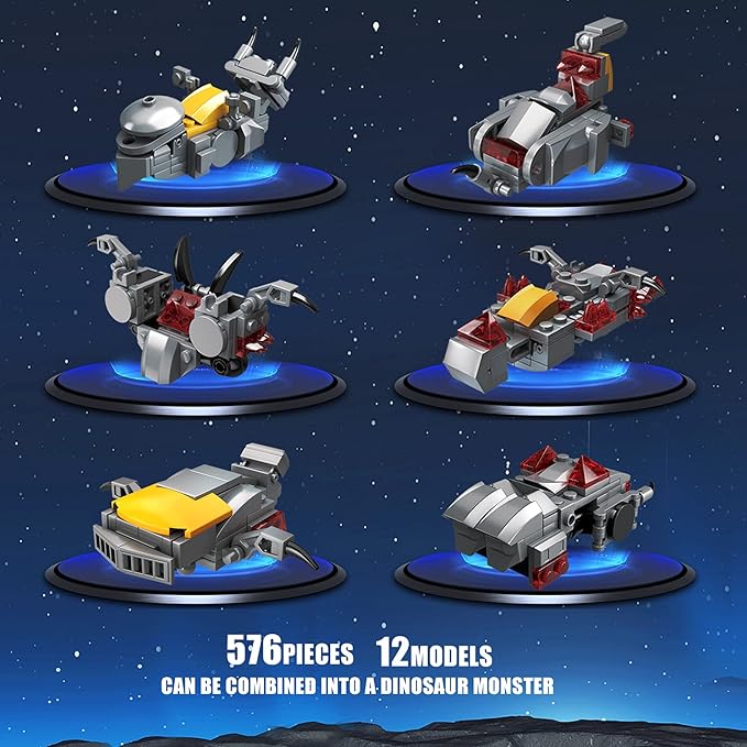 STEM Star Monster Wars Toys, 12 in 1 Build for Kids Who Love Jurassic Dinosaur Building Blocks Kit or Spaceship,Christmas and Birthday Gifts for 6-12 Year Old Kids(576Pieces)…
