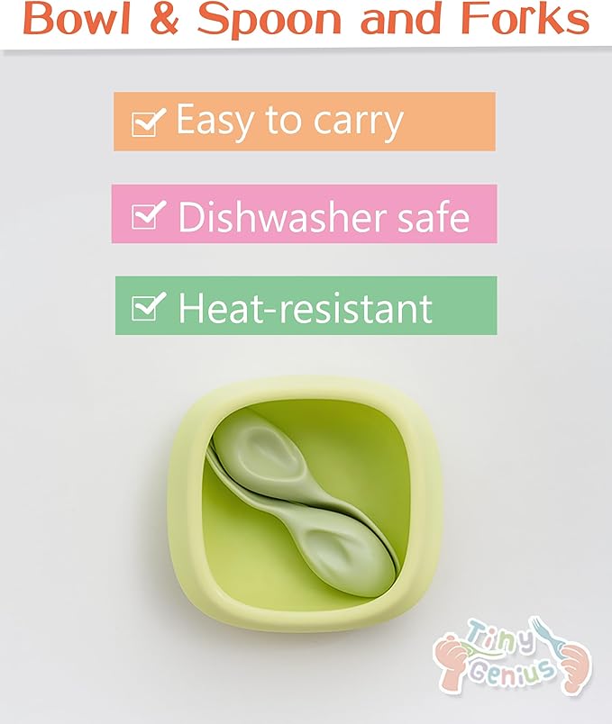 Toddler Utensils Set Ergonomic Fork and Spoon and Bowl Set Non-Slip Design for baby 12+ Month Self-Feeding Olds BPA Free Silicone Microwave and Dishwasher Safe Fine Motor Skills (Blue)