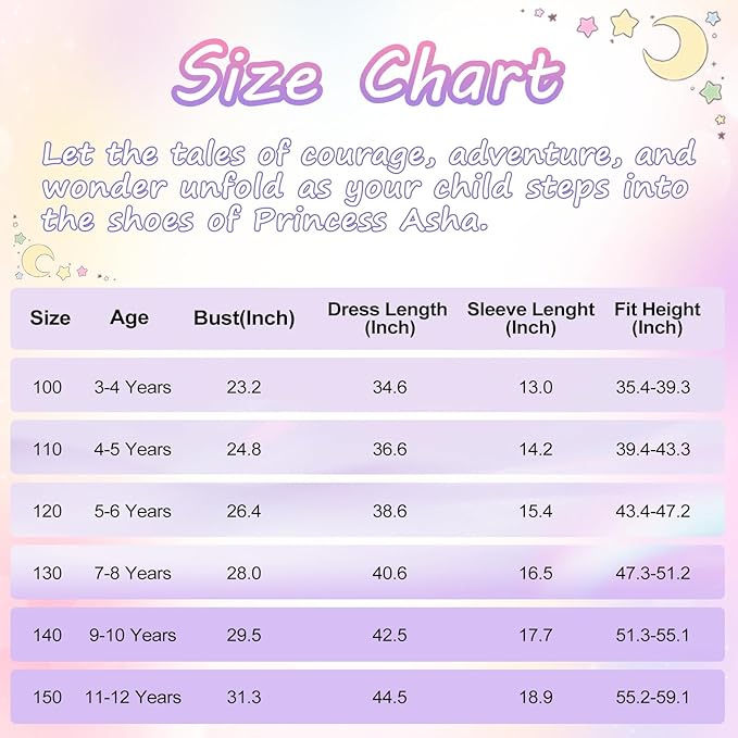 Wish Asha Dress - Princess Asha Costume for Girls 3-12 - Dress Up Set with Wig, Belt, Pouch, Necklace and Earrings