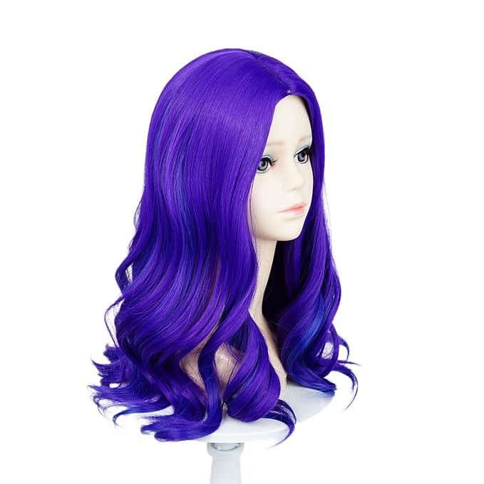 Probeauty Purple Wavy Wig for Girls Kids, Long Curly Costume Wig for Child Halloween Cosplay Birthday Party