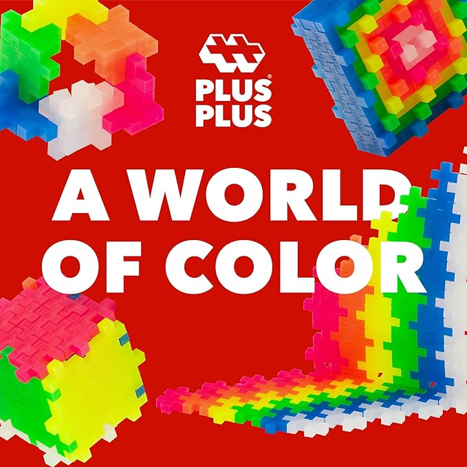 PLUS PLUS 240 Piece Interlocking Building Blocks for Kids, Open Ended Connecting Toys, STEM Bin Classroom Mini Manipulatives - Neon Mix Play Tube