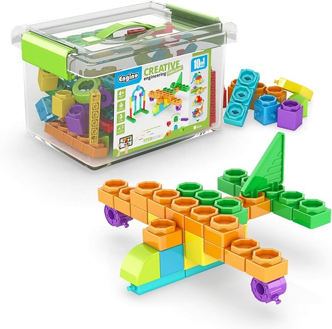 Engino STEAM Maker Junior 10 Model Set, Stackable Building Blocks, STEM Building Toys, Educational Toys for Kids 4+, Gift for Boys & Girls