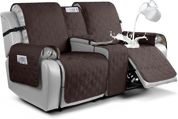 VANSOFY Loveseat Recliner Cover with Console 100% Waterproof Sofa Slipcovers Non-Slip Reclining Couch Covers Split Sofa Cover Furniture Protector for Pets, Dogs(Chocolate)