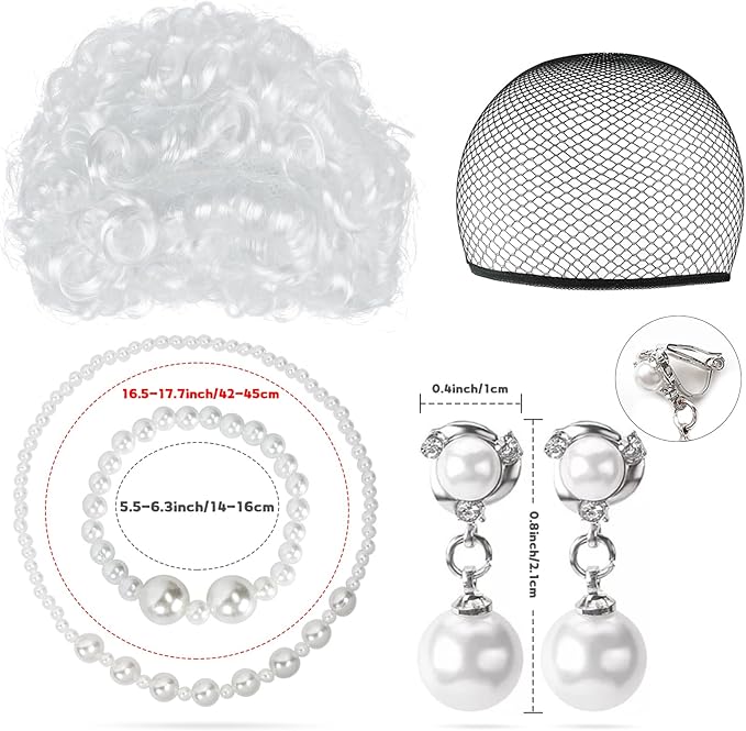 Kyson Girls Old Lady Costume for Kids 9 Pcs 100th Days of School Granny Wig Apron Outfit Halloween Dress Up Accessories