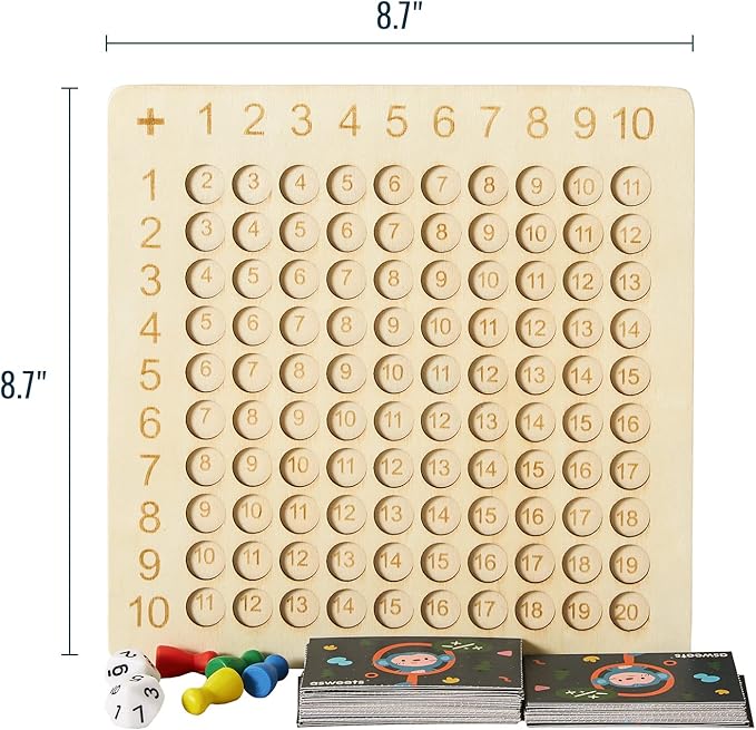 Asweets 2 in 1 Wooden Montessori Multiplication Addition Board Game Montessori Toy Educational Math Table Board Game Double-Sided Boards for Toddlers and Preschool Gifts for Kids