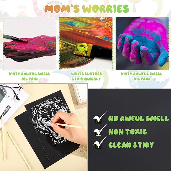 Gersoniel 200 Pieces Scratch Paper Art Set Craft Kits Black Coated Scratchboard Black Scratch Off Paper with Wooden Stylus for Valentine's Day Gifts Birthday Party Supplies