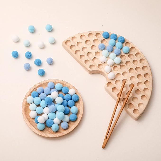 ibwaae Wooden Peg Board Beads Game Color Sorting Toys Counting Matching Game Bead Counting Fine Motor Skill Montessori Toys for Toddlers (Blue Gradient)