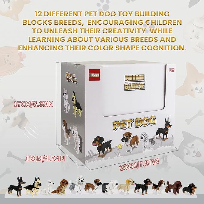 BOROLA 12 Different Pet Dog Building Blocks Set Educational Toy Realistic Fun Animal Assembly Kit Toys Games