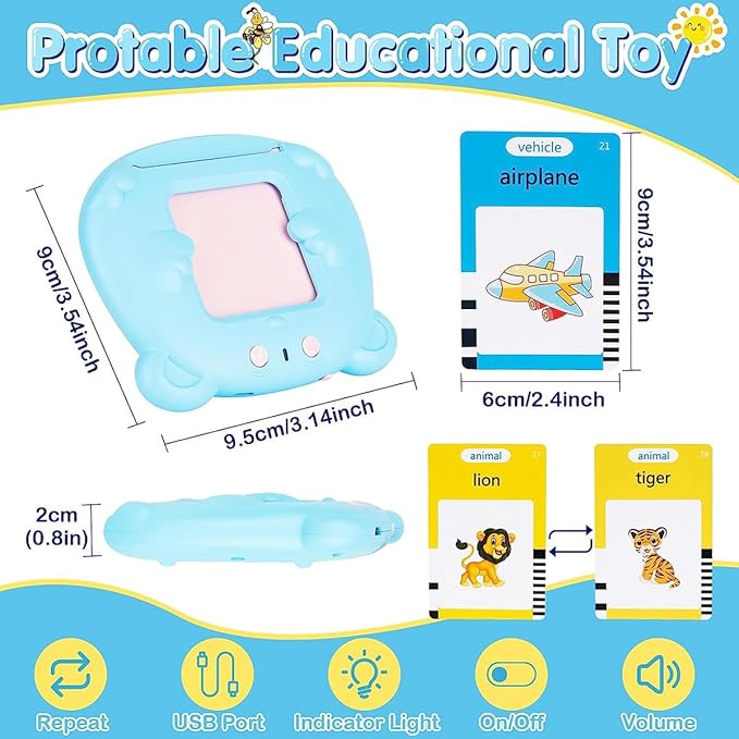 RT&BS Talking Flash Cards for Toddlers, Montessori Toys Flash Cards, Speech Therapy Toys, Gift for Kids Children, 510 Sight Words Blue