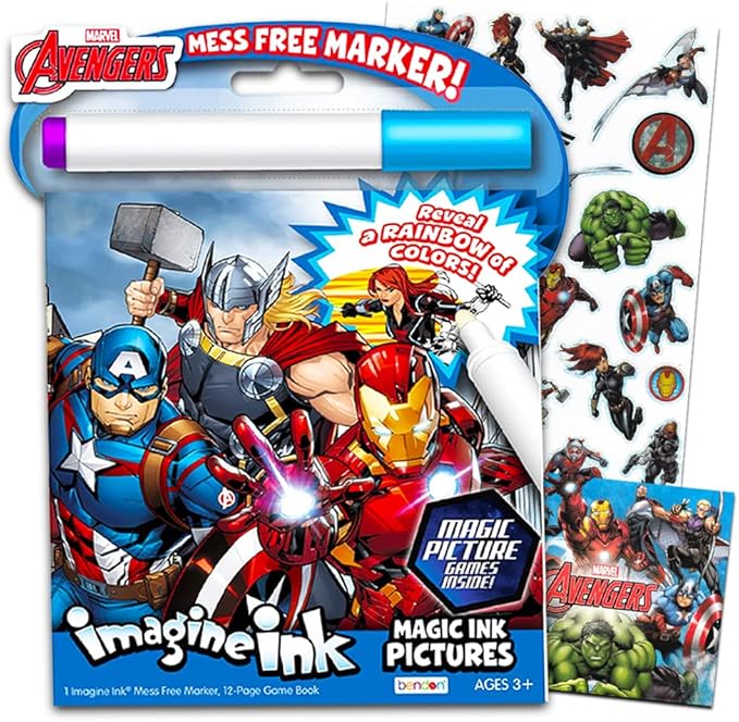 Marvel Avengers Imagine Ink Coloring Book with Mess-Free Marker and Stickers (No Mess Coloring Book for Kids Toddlers)