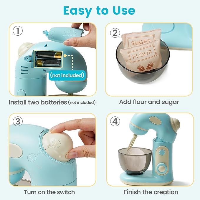 ROBOTIME Pretend Play Kitchen Appliances Toy Set, Toy Blender and Toy Mixer with Realistic Light and Sounds, Play Kitchen Accessories Set for Kids Ages 3+, Pretend Kitchen Toys for Boys and Girls