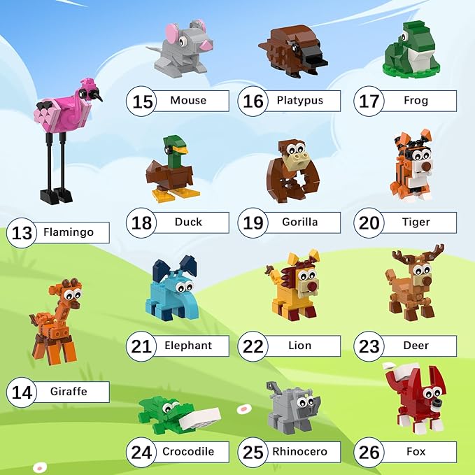 Tenhorses Party Favors for Kids Building Set, 26 Pack Animals Building Block Toys Valentines Classroom Prizes Goodie Bags, Easter Basket Stuffers Christmas Birthday Gift for Kids 8-12 (803PCS)