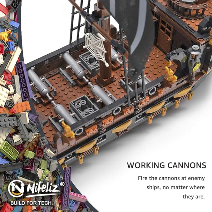 Nifeliz Black Hawk Pirates Ship Model Building Blocks Kits - Construction Set to Build, Model Set and Assembly Toy for Teens and Adult,Makes a Great Gift for People who Like Creative Play (1352Pcs)