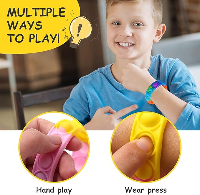 50 Pcs Random Pop Fidget Toy Fidget Bracelet, Wearable Push Poping Bubble Sensory Toys Stress Relief Finger Press Silicone Wristband for Kids and Adults ADHD ADD Autism Anxiety