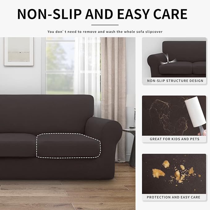 Easy-Going 100% Dual Waterproof Oversized Cover Stretch Soft Couch Cover for Dogs, Sofa Slipcover for 3 Separate Cushion Couch Leakproof Furniture Protector for Kids, Pets Chocolate
