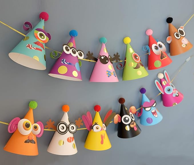 Glittery Garden 24 Pcs Party Hats Birthday Activity Kit with Stickers - Kids Fun Arts & Crafts. Make Your Own Animal & Monster Theme Party Favors & Game Supplies