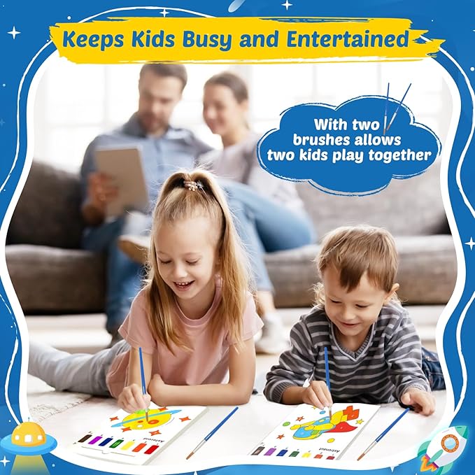 Water Coloring Books for Toddlers - Easter Basket Stuffers Watercolor Paint Book Drawing Art Paper for Kids Mess Free Craft Supplies kit Toy for Age 3 4 5 6 Valentines Birthday Gift(Planet)