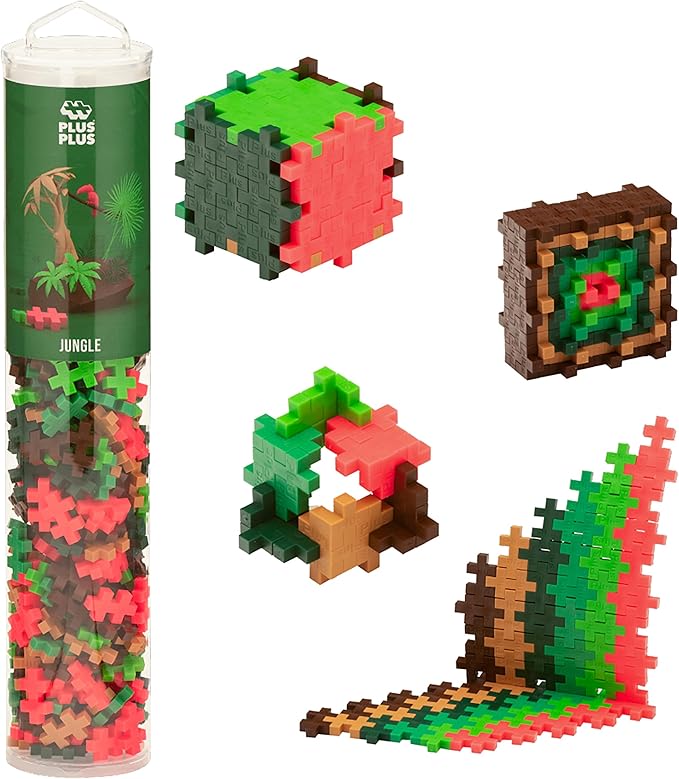 PLUS PLUS 240 Piece Interlocking Building Blocks for Kids, Open Ended Connecting Toys, STEM Bin Classroom Mini Manipulatives - Jungle Mix Play Tube
