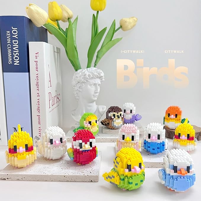 Birds Building Blocks for Adults Mini Building Blocks Birds Building Bricks Toy Micro Block Building Set Gift for Kids and Adults-253 PCS(Budgerigar A)