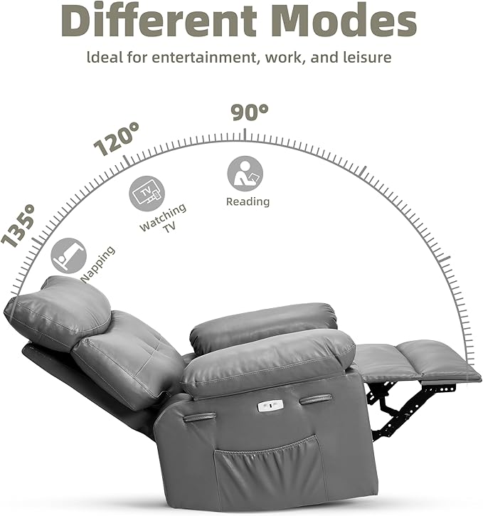 Oversized Power Recliner Chair - Electric 360° Rocker Swivel Recliner with Heat and Massage, PU Leather Large Recliners for Adults, Comfortable Lazy Chair with 1.5X Sponge Filling