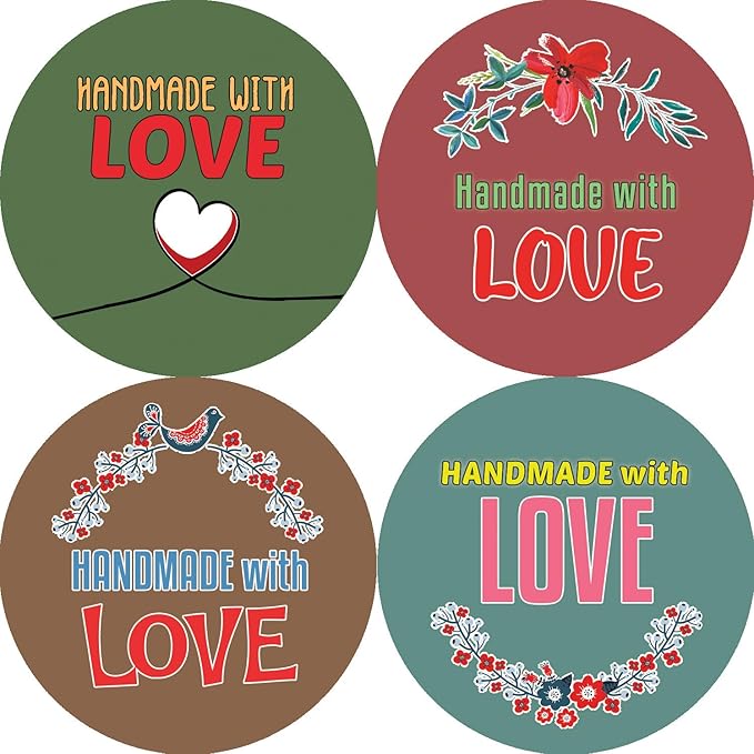 Creanoso Handmade with Love Stickers - Floral (10-Sheet) - Colorful and Unique Designs Perfect for Any Occasions as Gifts, Party Favors, or for Personal Use