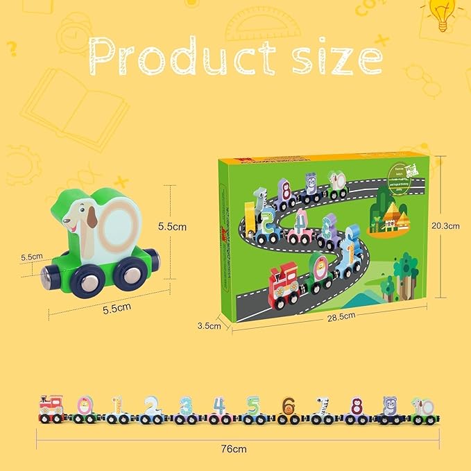 Toys for Toddlers, 12pc Wooden Magnetic Train Track Set with Animal and Digital Designs, Montessori Educational Toy for 2 3 4 5 Year Olds Boys and Girls Christmas Birthday Gift